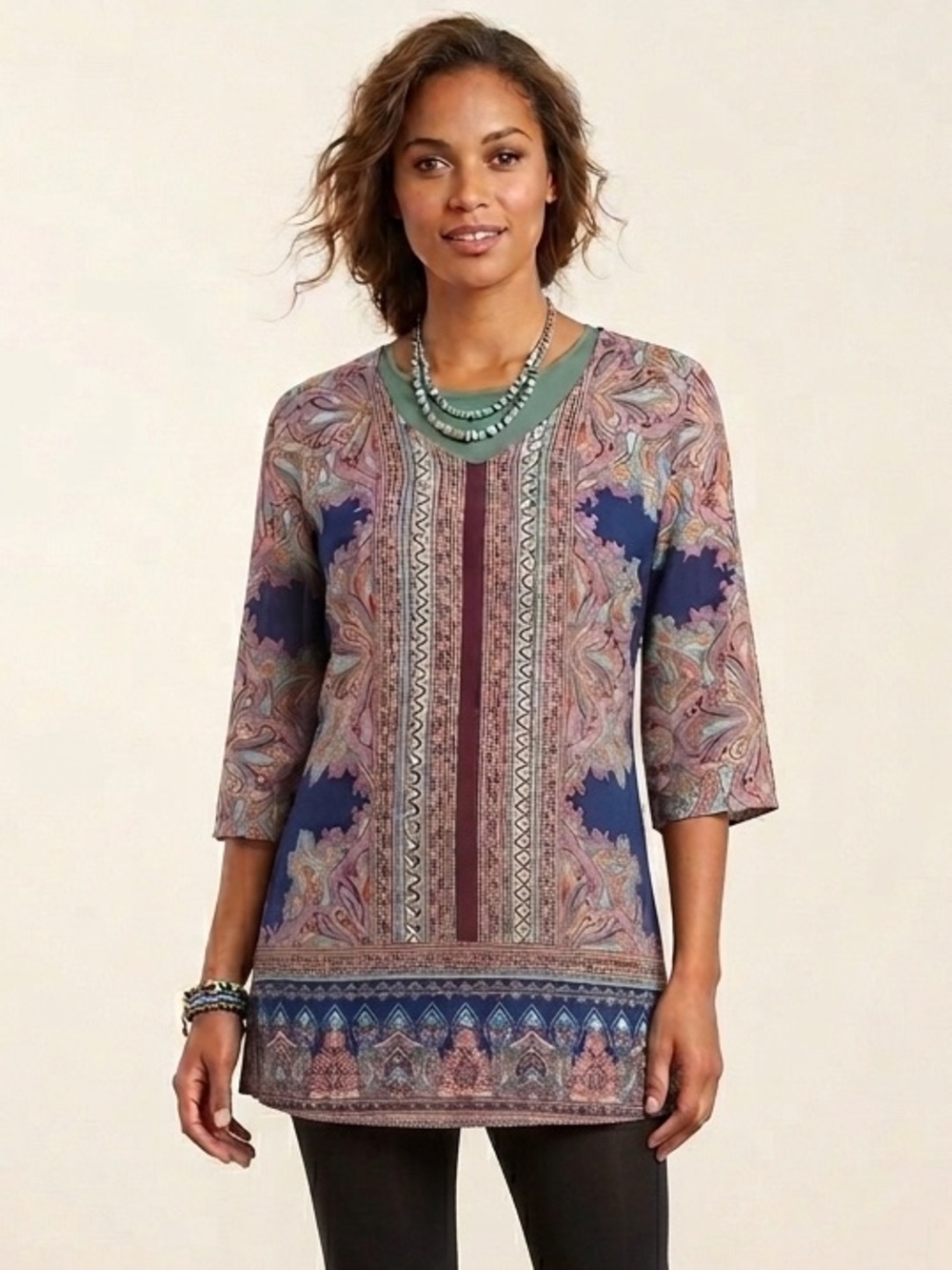 ALYA  blouse top Sz M🦋Paisley 🦋Ribbon Neck 🦋